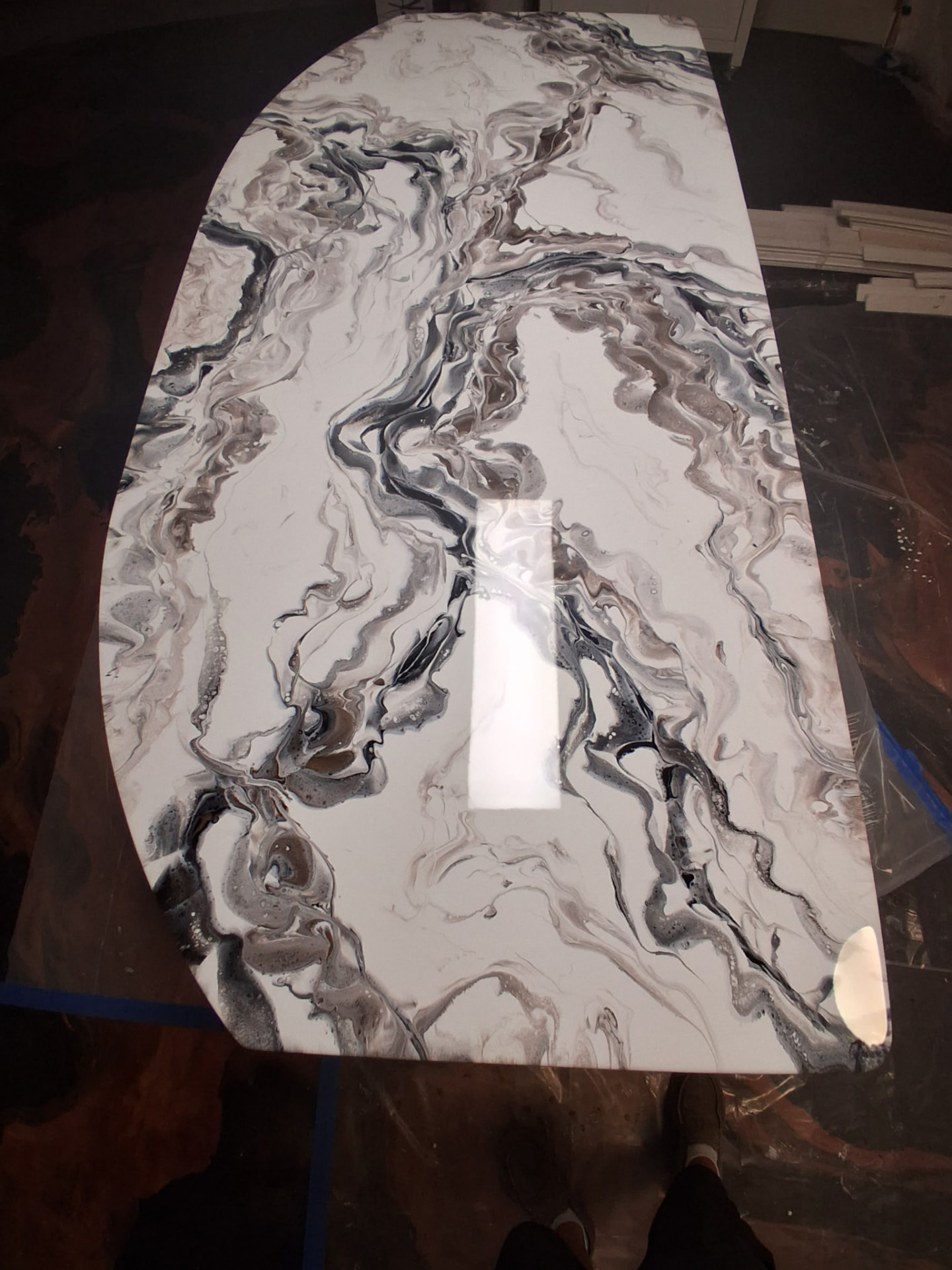 White and gray marble-look epoxy countertop island installed in Mims, FL