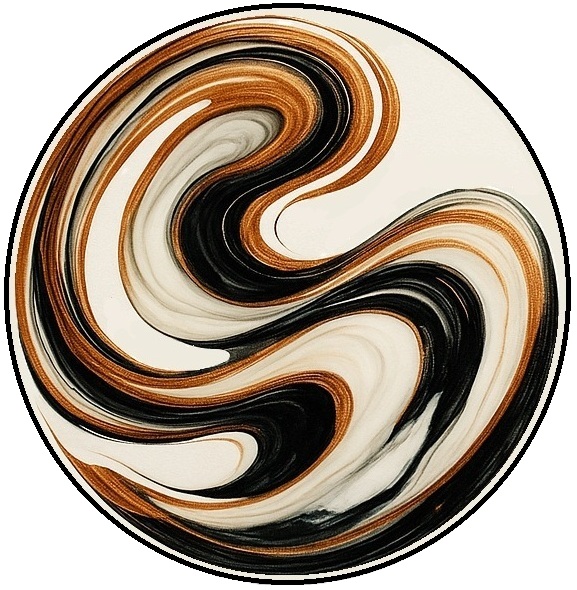 Close-up of a hand-poured bronze and pearl metallic epoxy swirl pattern