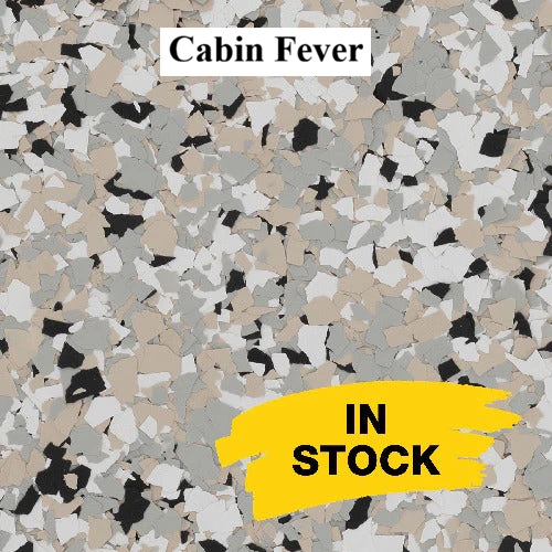 Cabin Fever full-broadcast epoxy flake blend sample for garages and patios