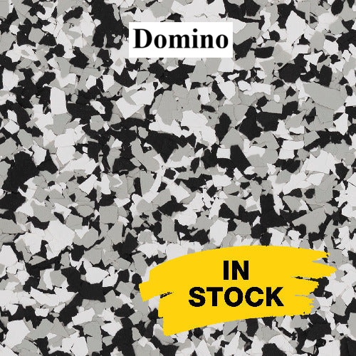 Domino full-broadcast epoxy flake blend sample for garages and patios