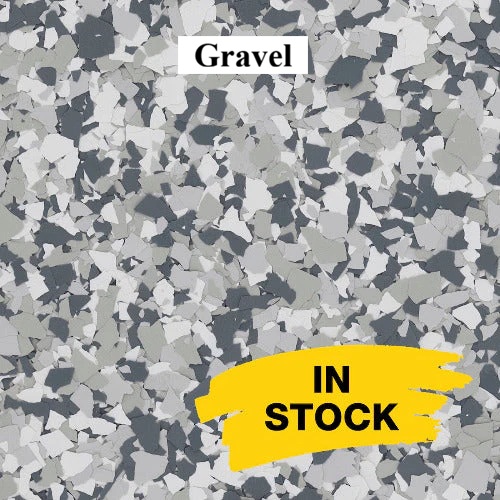 Gravel full-broadcast epoxy flake blend sample for garages and patios