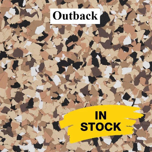 Outback full-broadcast epoxy flake blend sample for garages and patios