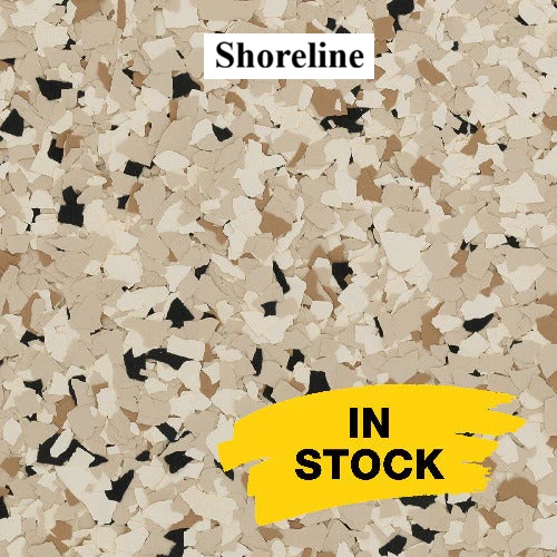 Shoreline full-broadcast epoxy flake blend sample for garages and patios